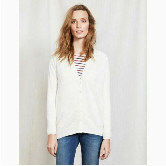 Boden Cream Medium Relaxed V-Neck Wool Cardigan - Picture 1 of 7
